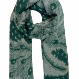 Sage Feather Pattern Reversible Cashmere Blend Scarf